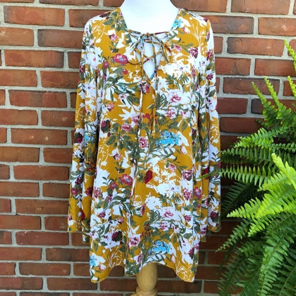 The Hanger Mustard Yellow Floral Tunic